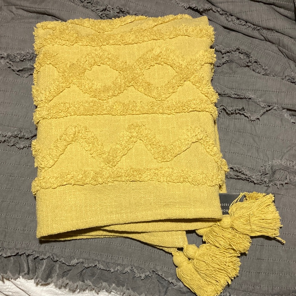 Rachel Zoe Yellow Textured Throw Blanket with tassels